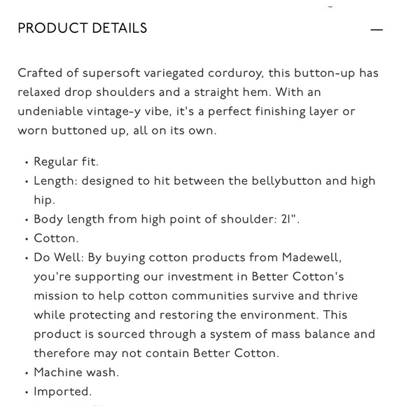 Madewell Dark Blue Corduroy Button-Up Shirt - Picture 6 of 6